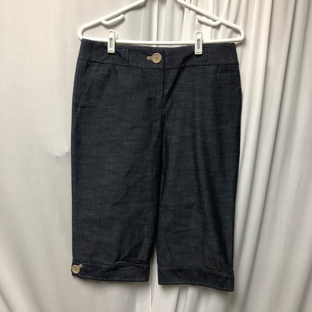 Ann Taylor LOFT Bermuda Shorts Womens Size 8P Blue Tan Stitching Cotton Blend